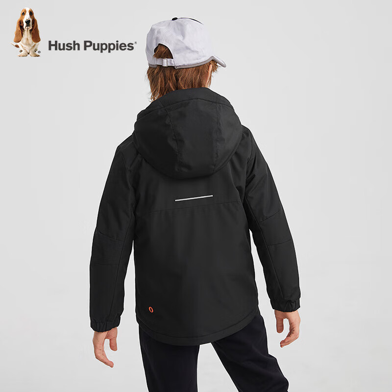 暇步士（Hush Puppies）童装儿童男女童秋季厚外套摇粒绒内里保暖时尚休闲厚风衣 钻石黑 160