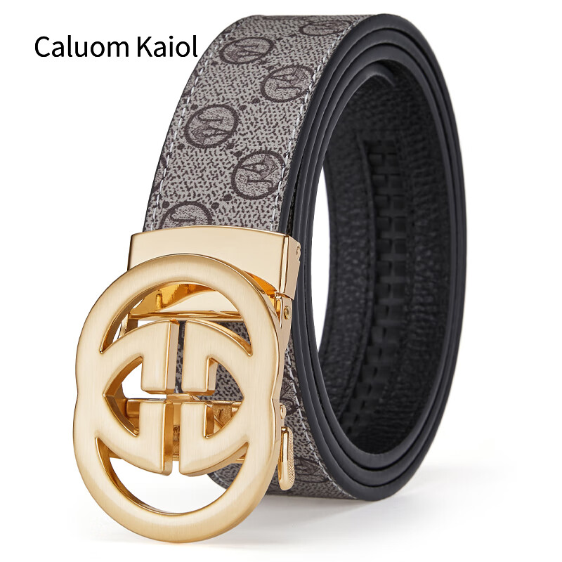 Caluom Kaiol品牌皮带男真皮男士腰带自动扣牛皮休闲裤腰带元旦礼物送男友 【专柜礼盒】8013时尚金色 110cm -130默认随机（可修剪）
