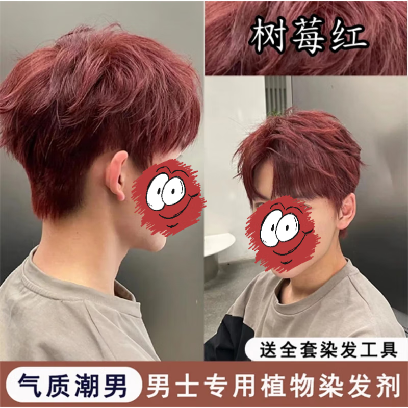 首品男士专用植物染发剂膏2025流行色显白自己在家染发学生免漂不伤发 树莓红色 【巨显白】 男生短发用量1盒装