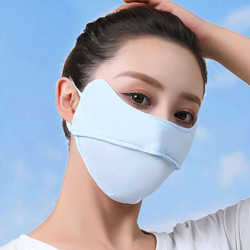 防晒面罩遮阳夏季冰丝口罩面部女夏天透气防紫外线脸罩高颜值 蓝色(冰丝口罩)