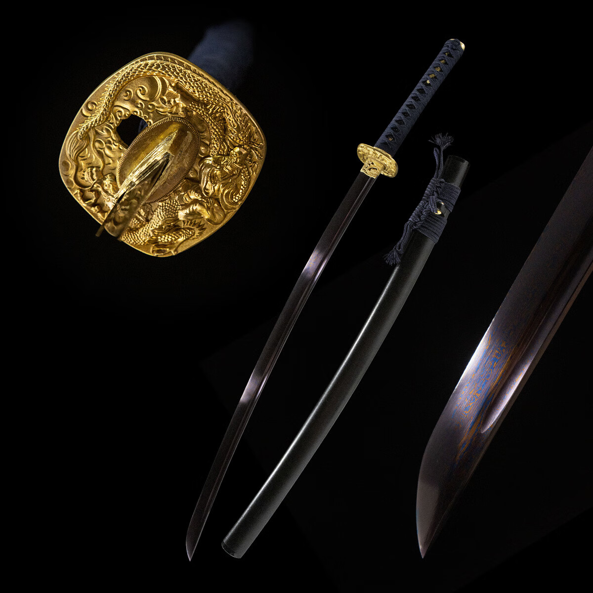 龙虎刀剑龙泉市一体花纹钢日本刀东洋武士居合手工战刀katana 未开刃