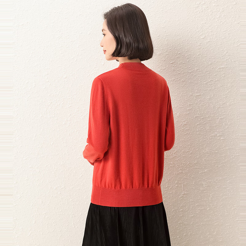 恒源祥提花烫钻纯羊毛衫女纯羊毛半高领秋冬新款女装气质打底妈妈装毛衣 KY12418丹秋桔 L /170/92A