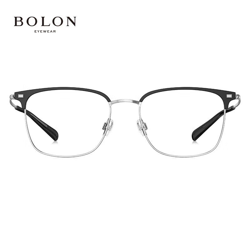 暴龙（BOLON）近视眼镜框 时尚钛合金眉线框近视配镜片 BA7009 精选 B15-哑黑银 此项仅单框-镜框支持试戴