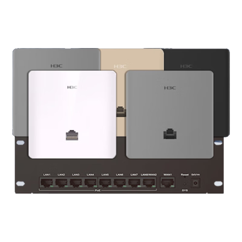 H3C新華三H9套裝3000M千兆端口雙頻86型wifi6無(wú)線(xiàn)ap面板嵌入墻壁式ac+ap路由器插座全屋wifi覆蓋 9口POE路由器+1500M面板AP*5 備注顏色