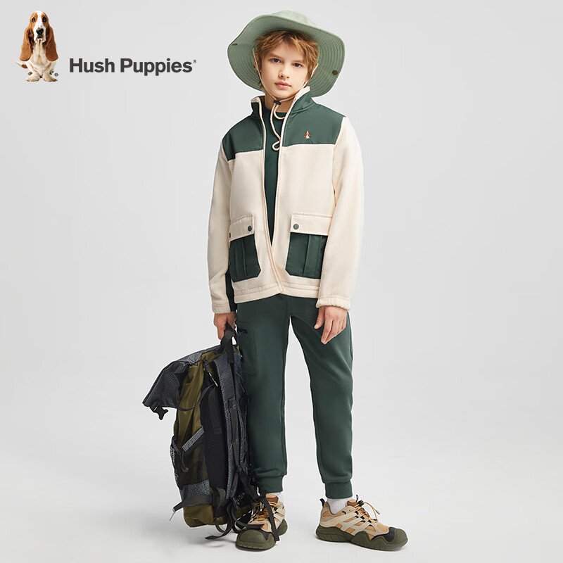 暇步士(Hush Puppies)【经典款】童装儿童男女童秋简约时尚拼色青春感针织外套 暗草绿 150