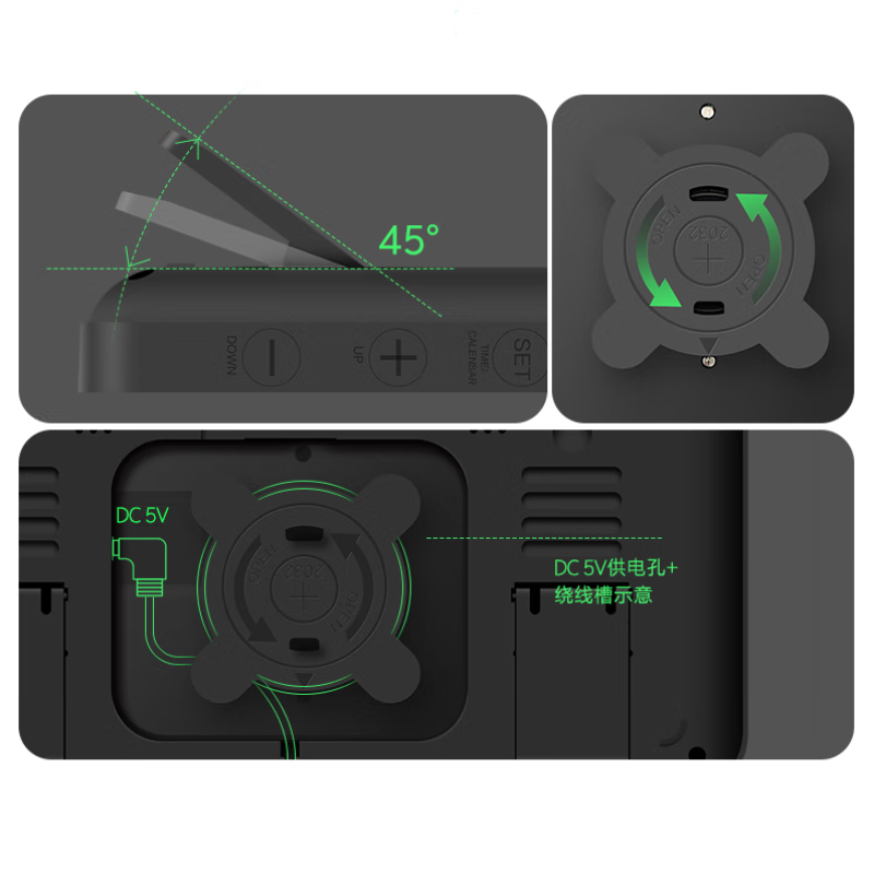 智能大屏数字闹钟 LED镜面大尺寸挂钟10.8寸数字时钟简约挂墙时钟 白色