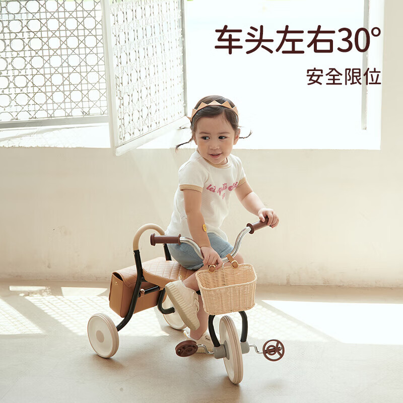 kidpop儿童三轮车宝宝脚踏车1-3-6岁学步车手推车婴儿遛娃神器 周岁礼物 黑色皮包款