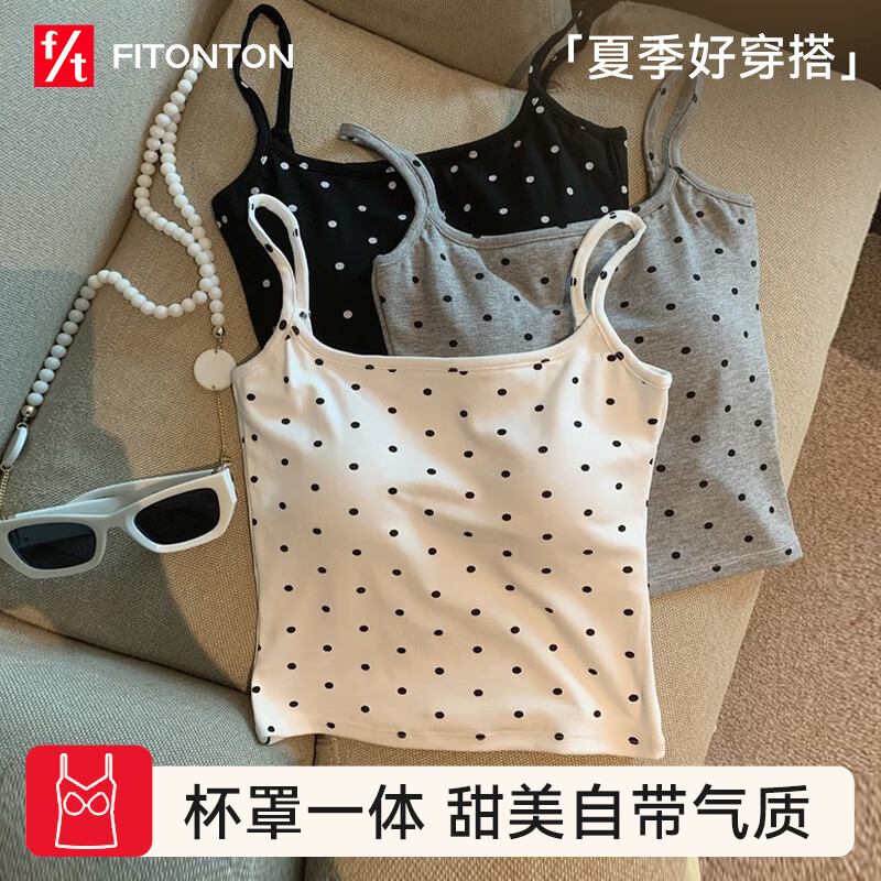 FitonTon吊帶背心女帶胸墊露背波點文胸一體內搭外穿美背辣妹短款上衣女白