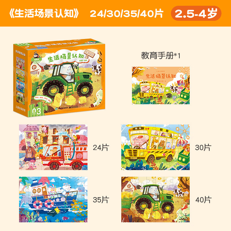 青葫芦 圣诞节礼盒儿童拼图3-6岁进阶益智玩具7-10岁男女孩生日礼物 【全3套】3阶：生活场景认知+建筑工地+自然景色