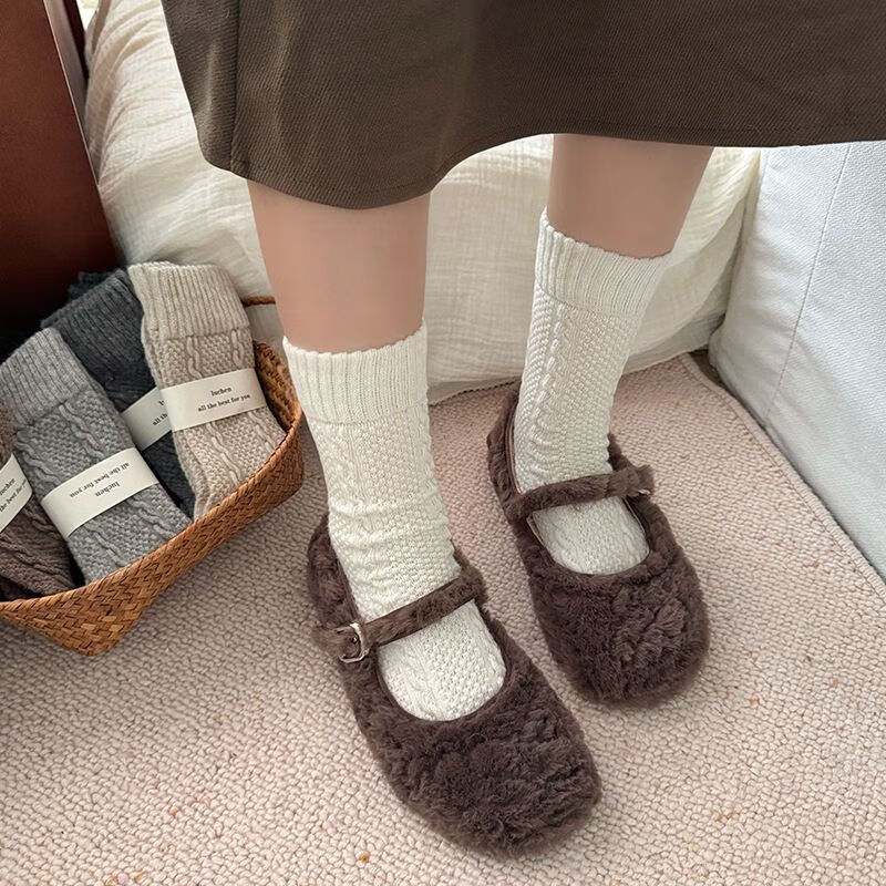 东方缘5双装秋冬女士羊毛袜加绒保暖中筒袜 混色 5双