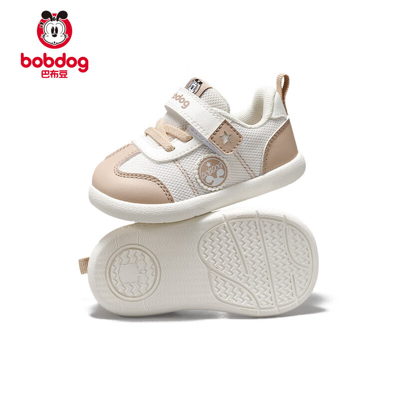 巴布豆婴儿宝宝学步鞋 机能学步鞋防滑儿童运动鞋男女童鞋 浅米其[舒适春秋] 19 内长12.3cm，适合脚长11.8cm
