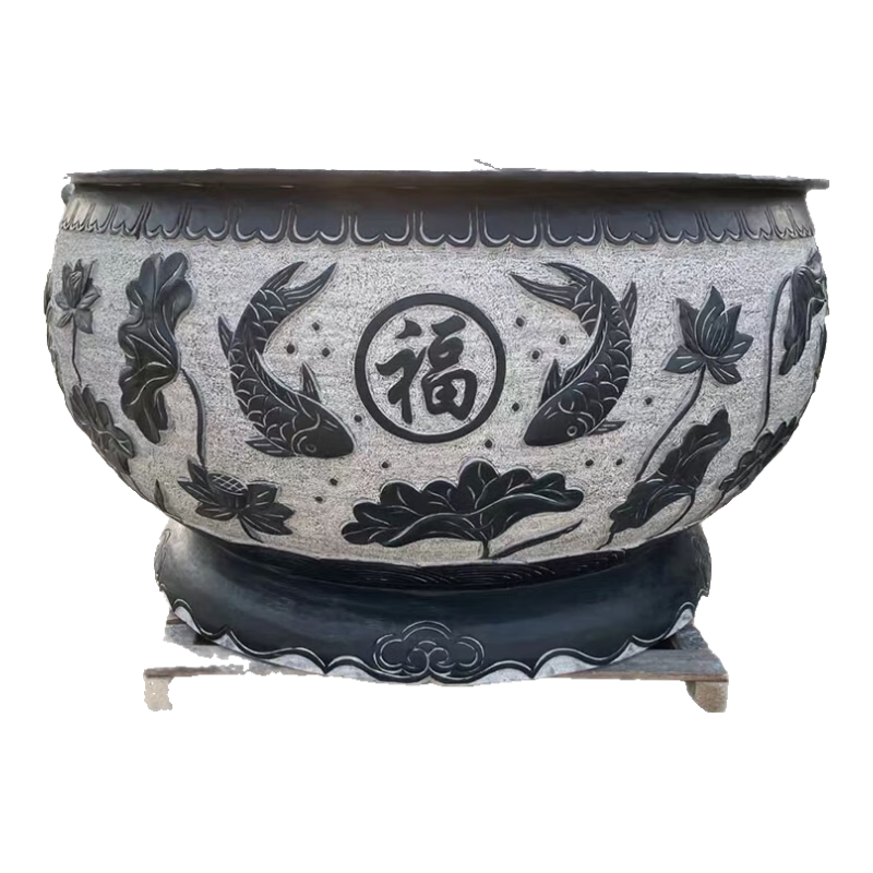 泰禧阁石雕鱼缸花盆户外庭院石槽流水造景大石缸水缸家用养鱼池装 【聚财鱼缸】直径100cm