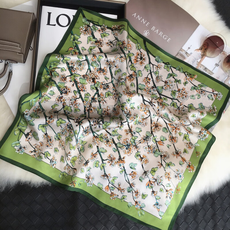 BGUG春秋季花丛蝴蝶真丝围巾装饰小领巾桑蚕丝丝巾小方巾 花丛蝴蝶【限时福利速抢】