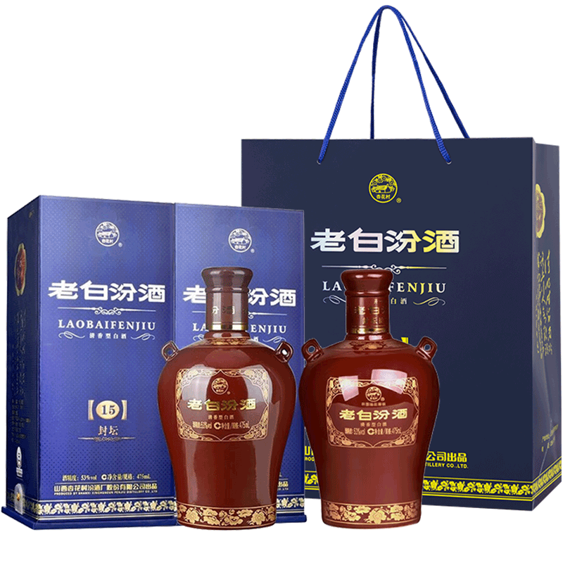 PLUS会员：汾酒 老白汾酒 封坛15 清香型白酒 53度 475mL 2瓶 双瓶装 *2件