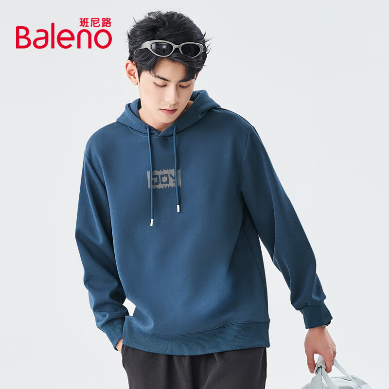 班尼路（Baleno）重磅連帽衛(wèi)衣男春季潮牌印花學(xué)生衣服美式寬松套頭帽衫上衣男士