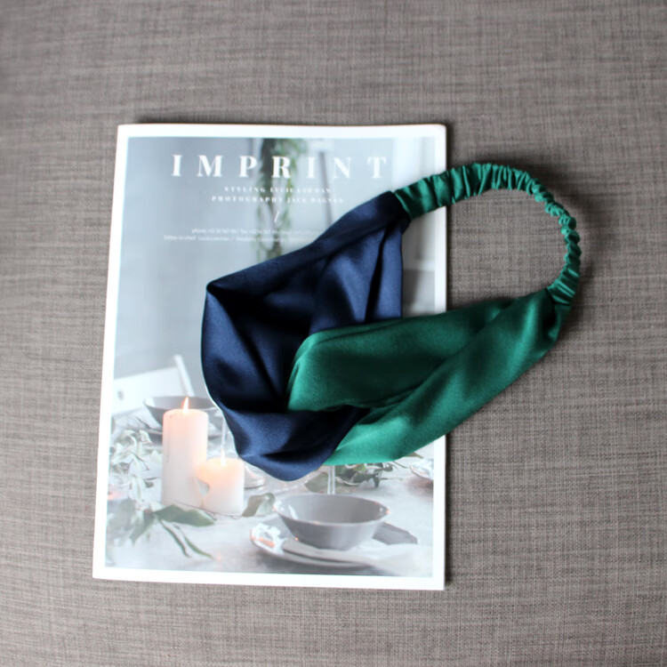 色复古发带头饰森女系简约宽边个性欧美发箍高端定制 墨绿 深蓝双拼色