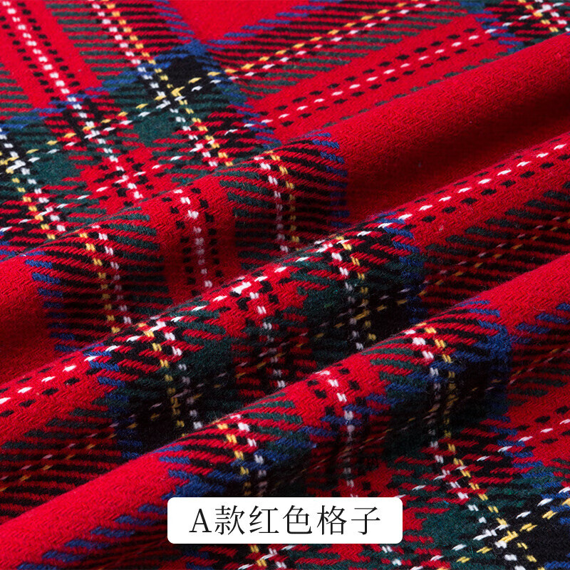 加厚格子毛呢布料 秋冬英倫仿羊絨磨毛呢子布大衣褂子服裝DIY面料 a款-紅色格子半米價(jià)
