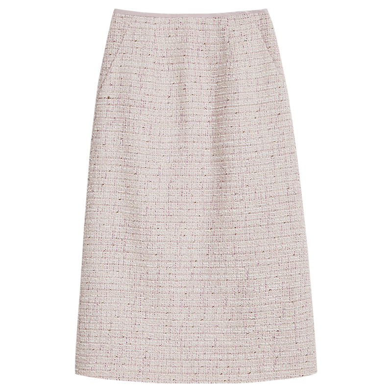 YINER音兒2025春季新款法式優(yōu)雅中長(cháng)款亮絲羊毛粗花呢半身裙 粉紫 S 36