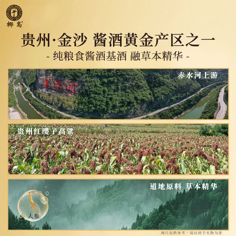 椰岛(YEDAO)人参酱酒 陈酿小酒 酱香型白酒基酒粮食酿造自饮小瓶口粮酒养生酒 53度 100mL 10瓶 超值装