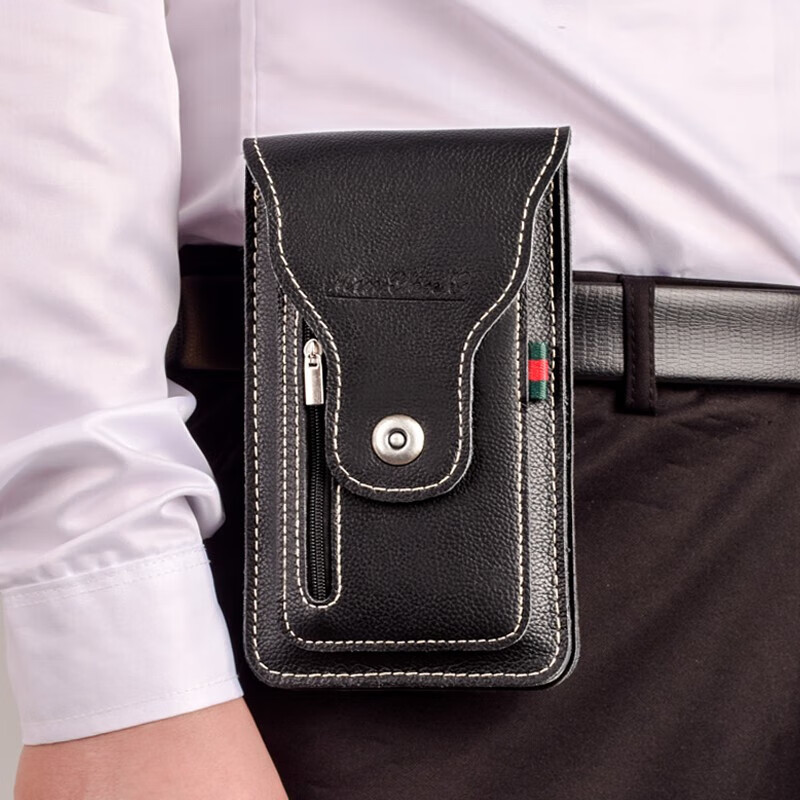 途尊新款真皮手機腰包男6.5寸7.2寸穿皮帶工地干活豎款 6.5寸黑色可穿皮帶