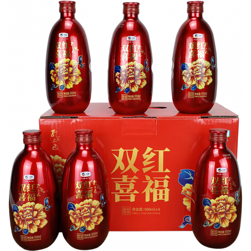 孔乙己中糧花雕紅福雙喜紹興正宗黃酒500mlX6瓶裝老酒整箱 興正宗黃酒500mlx6瓶裝老酒整箱