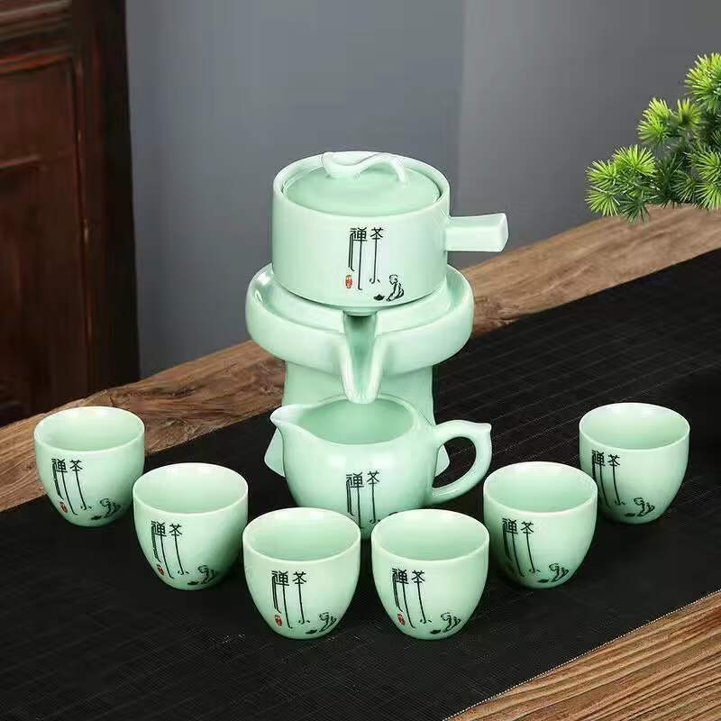 宰搂配单个懒人石磨茶具单个旋转出水功夫茶壶复古时来运转 古满宏11件带茶杯茶洗茶道