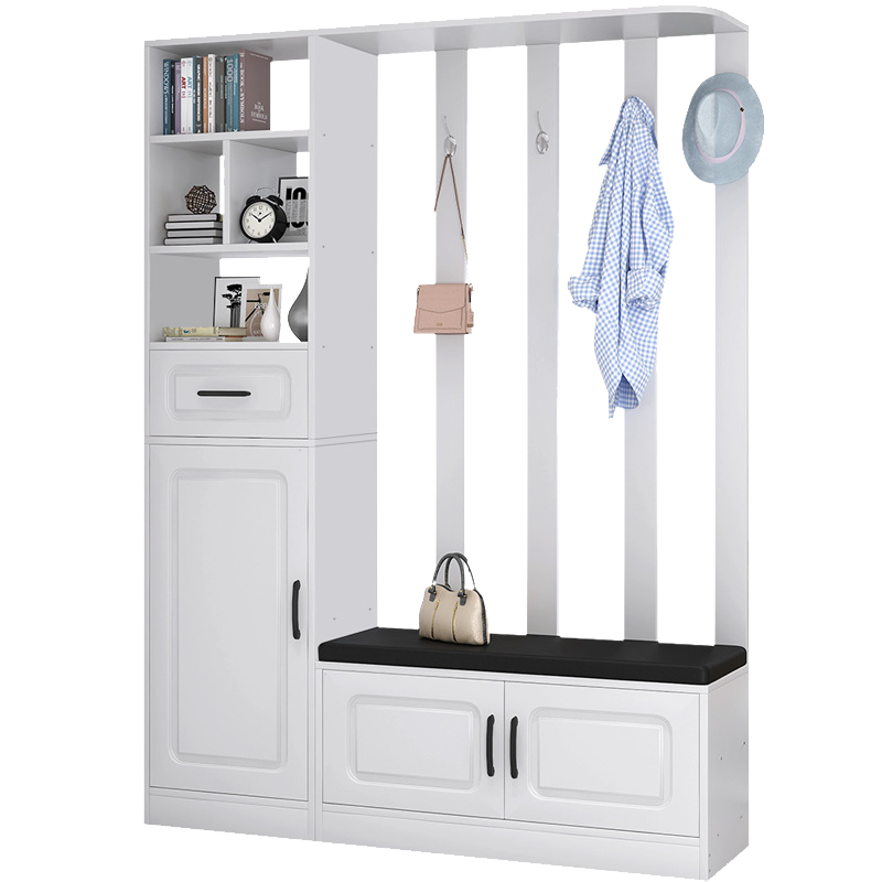 知渡 玄关柜鞋柜一体隔断柜小户型进门装饰屏风现代简约置物架轻奢间厅柜衣帽柜客厅屏风收纳柜 【三门一抽+挂衣+换鞋凳】白色120*30*180