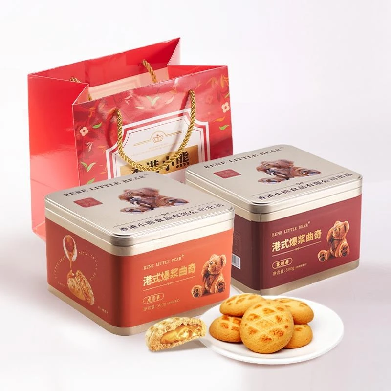 Rene Little Bear香港小熊港式爆漿曲奇咸蛋黃蔓越莓夾心餅干外酥里嫩零食禮盒鐵罐 500g*1盒【蔓越莓味】