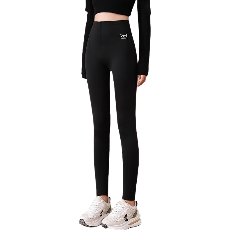 猫人加绒鲨鱼裤女外穿秋冬季加厚保暖紧身瘦腿黑色高腰瑜伽芭比打底裤