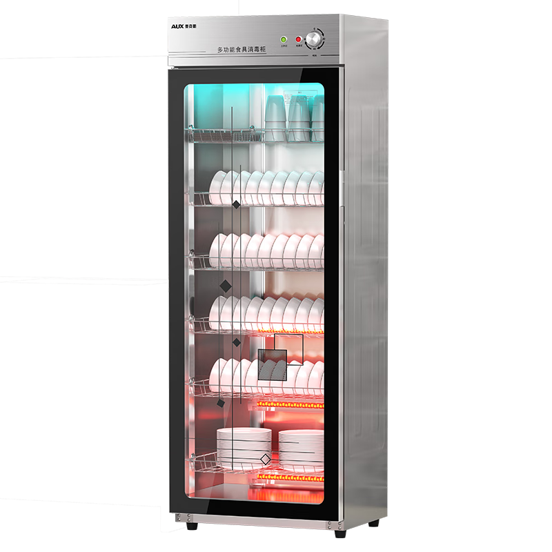 奥克斯（AUX）消毒柜商用立式大容量不锈钢双开门餐饮饭店餐具紫外线家用碗柜 380「紫外线带臭氧+中温烘干」