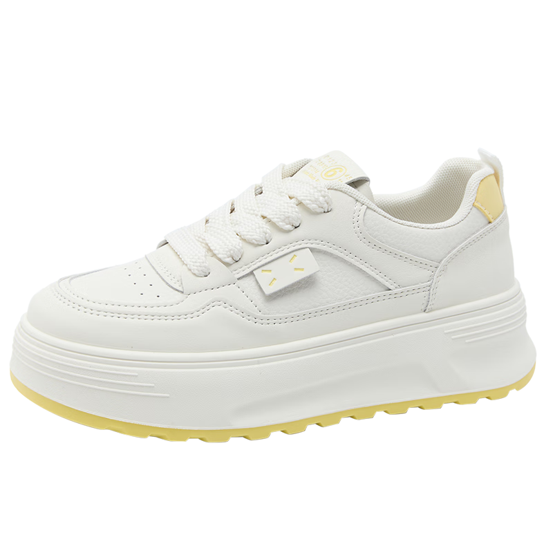 西遇松糕小白鞋女2025新款春季超好看小众休闲鞋白色增高厚底板鞋 黄色 (jd预售15天) 35 (225)
