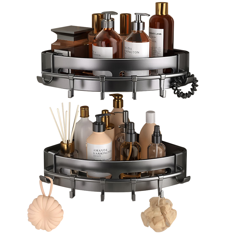 佳帮手置物架卫生间浴室架子免打孔壁挂厕所洗漱台洗澡三角收纳架带杆