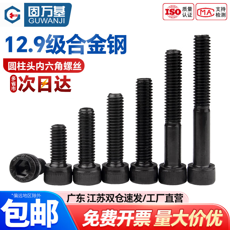 固万基（GUWANJI）12.9级黑色内六角螺丝钉圆柱头螺栓高强度杯头加长螺钉国标紧固件大全 M2.5x8[100个]