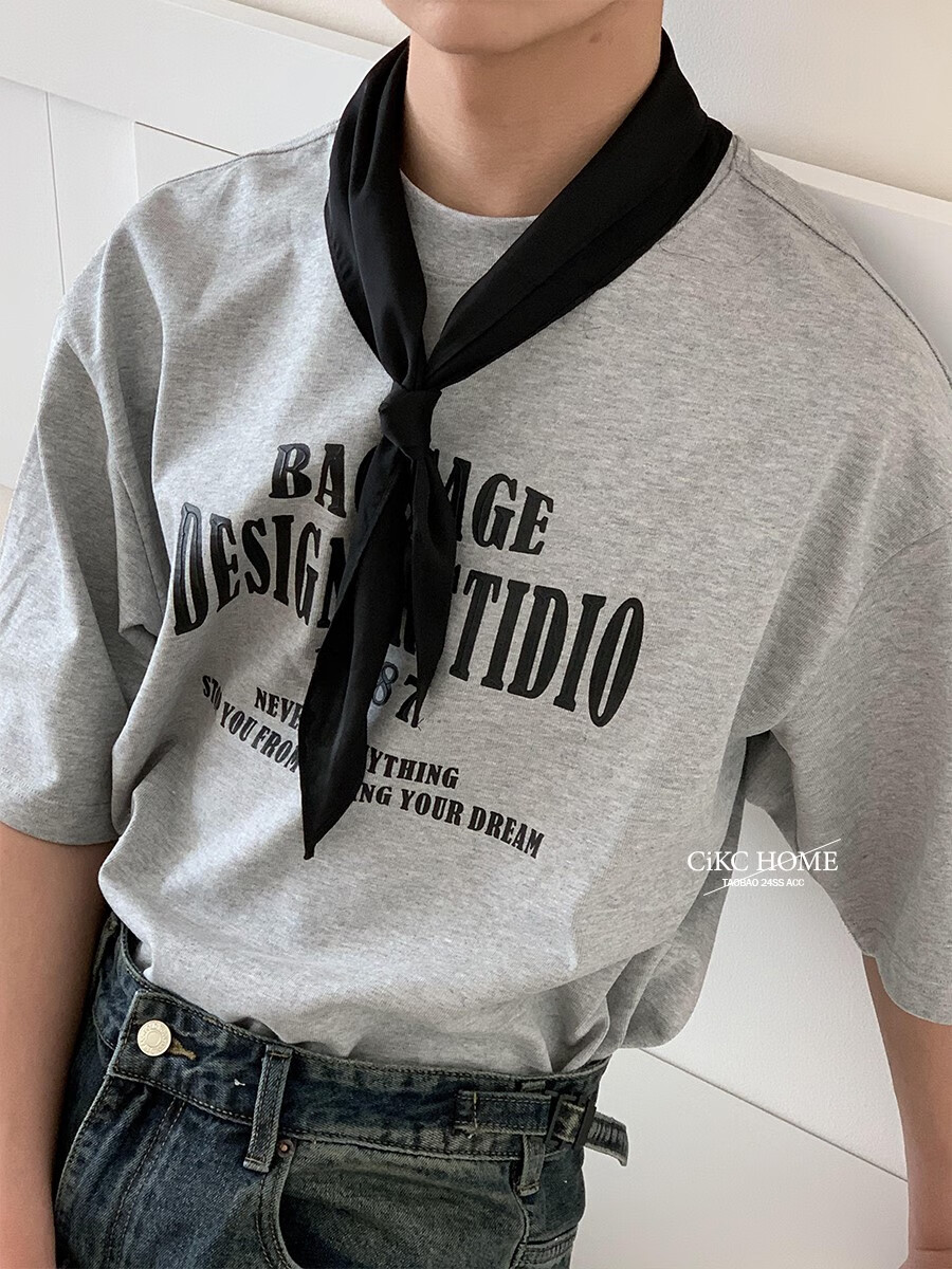 CamalgOri男士圍脖護(hù)頸薄款商務(wù)日系簡(jiǎn)約純色三角絲巾男女復(fù)古仿真絲領(lǐng)巾男 紳士黑