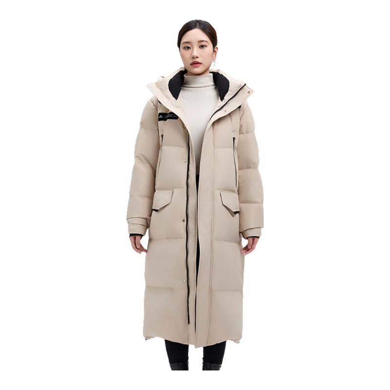 美力城长款羽绒服女士90鹅绒加厚极寒保暖男生情侣同款运动户外外套189 卡其色 XL