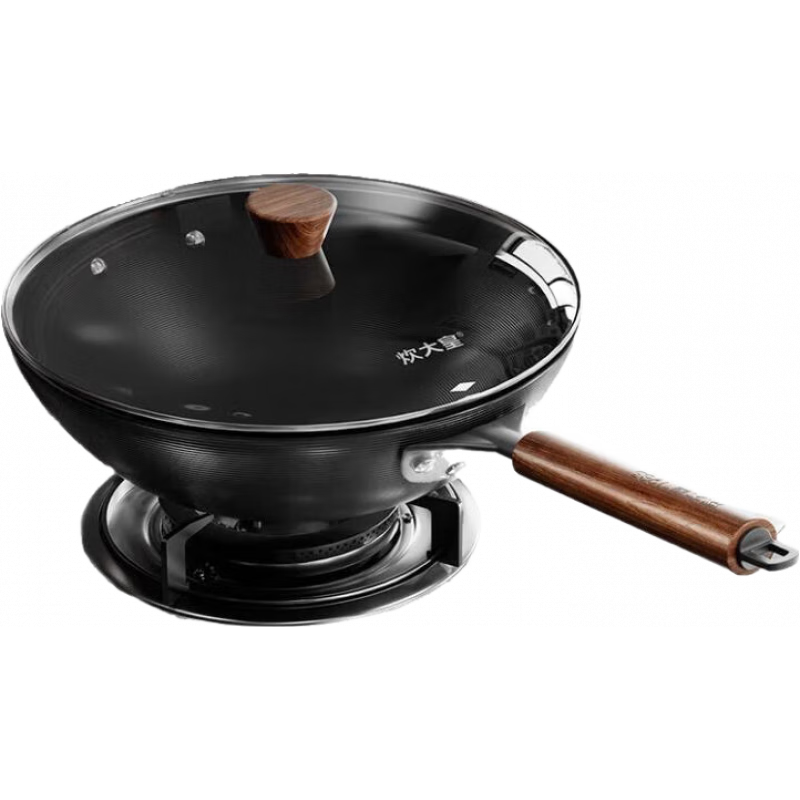 炊大皇铁锅炒菜锅家用极铁锅无涂层氮化不锈炒锅燃气电磁炉明火通用 沙比利木手柄-极铁炒锅 34cm