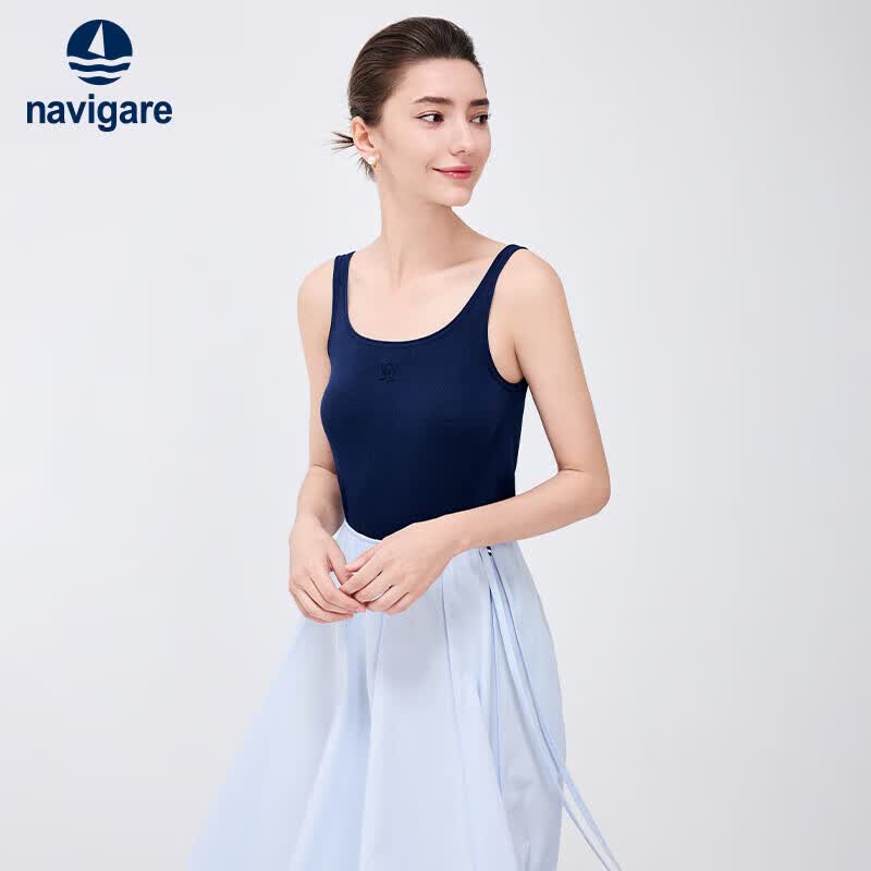 Navigare小帆船女简约纯色紧身打底针织吊带背心2324905504