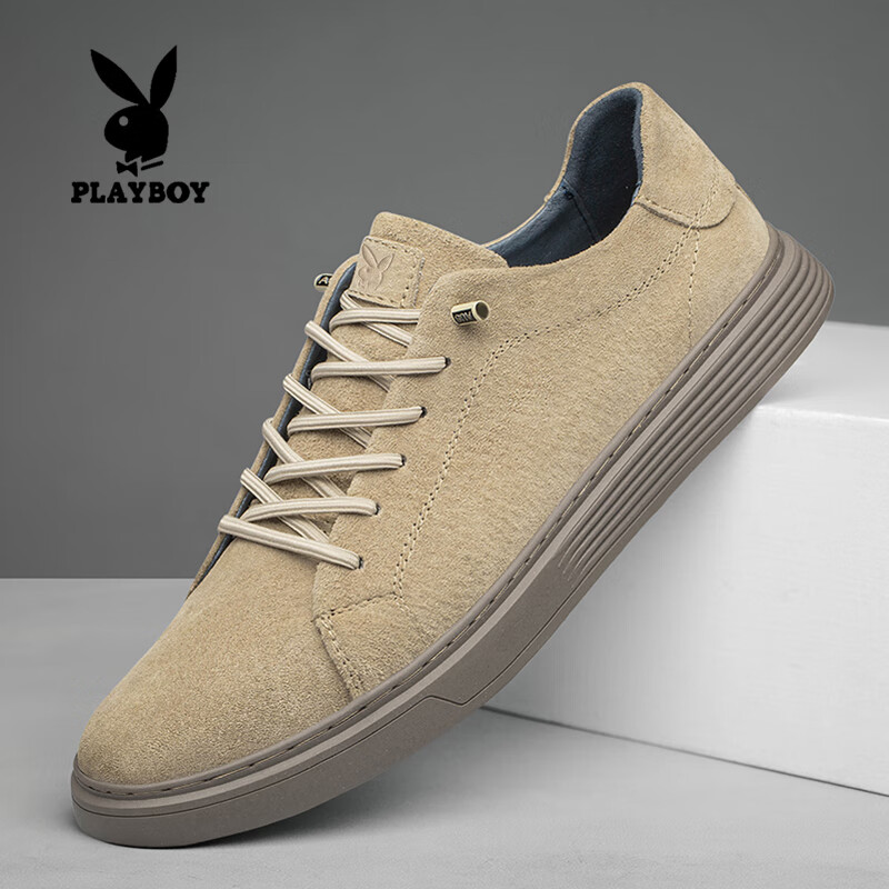 花花公子（PLAYBOY）高端正品鞋子男款男鞋2025秋冬季新款休闲皮鞋男士小白鞋运动鞋男 沙色 X82156 43