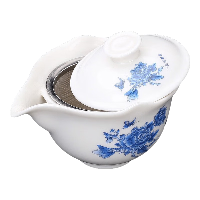 藍(lán)天宏（LTOHO）陶瓷茶杯防燙蓋碗普洱茶壺手抓蓋碗帶過濾泡茶器紅茶功夫茶具 手抓壺富貴牡丹 190ml