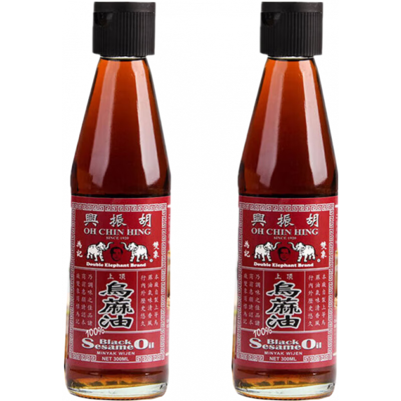 特產(chǎn)優(yōu)聯(lián)新加坡胡振興烏麻油300ml涼拌香油調(diào)料原裝冷榨純正黑芝麻油 胡振興烏麻油300ml*2瓶