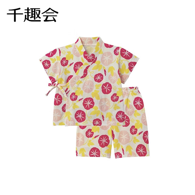 千趣会童装男童女童套装夏季家居服日式和服纯棉儿童睡衣套装 天蓝色(汽水) 110 cm