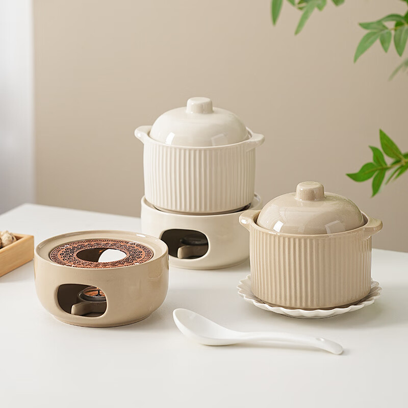 LZJV瓦罐煨汤沙县小吃商用保温底座配保温炉老式炖罐家用炖盅陶瓷带盖 炖盅-奶白色【l】 45000cm