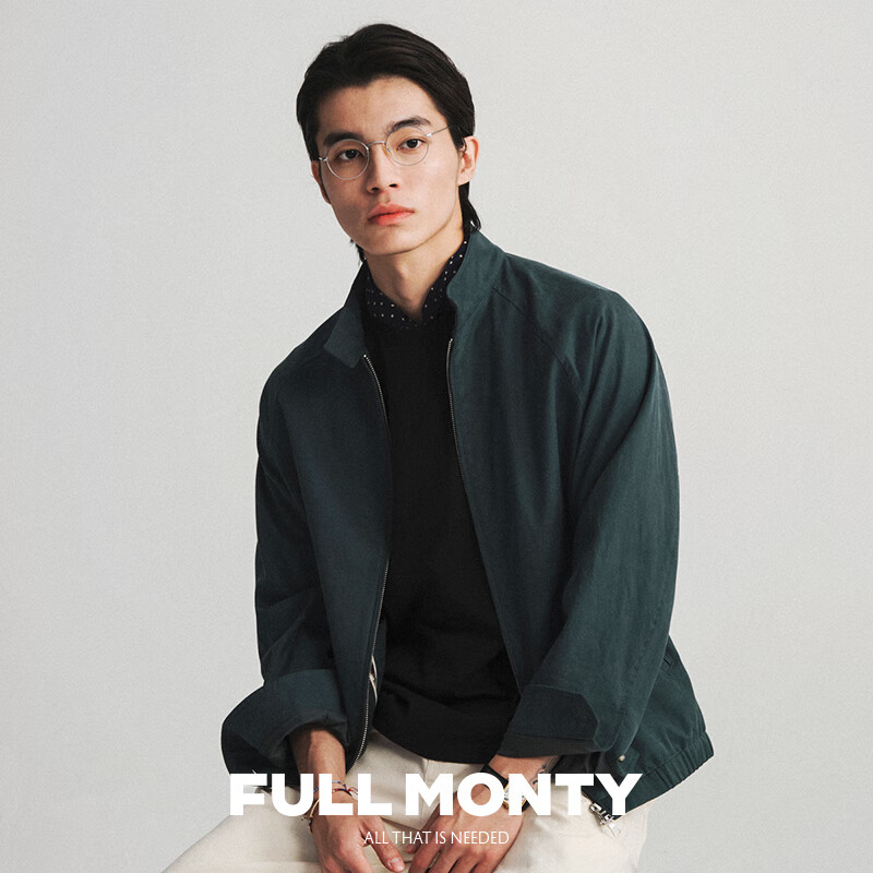FULL MONTY【哈灵顿夹克】黑藏青男棉莱赛尔混纺G9复古外套商务行政休闲上衣 松石绿色30015 XS 44