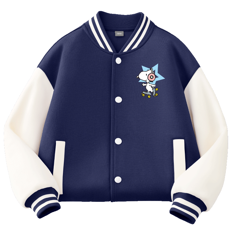 史努比（SNOOPY）童裝兒童外套春秋男女童學(xué)院風(fēng)棒球服青少年夾克深藍(lán)/滑板車140