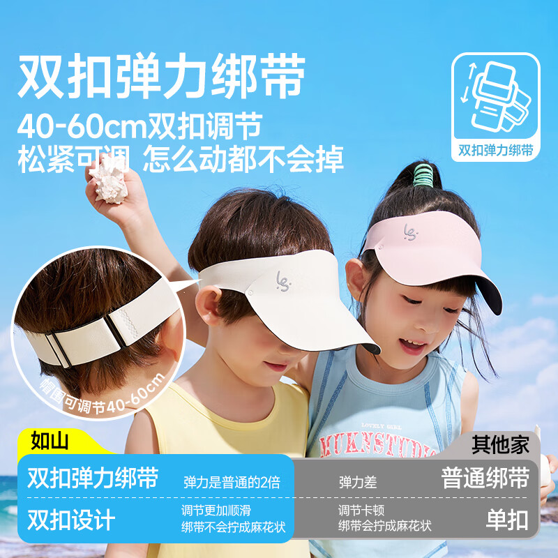 如山儿童防晒帽户外遮阳帽宝宝太阳帽防紫外线大帽檐空顶透气帽子 【基础款】云雾蓝 2-15岁【成人可带】