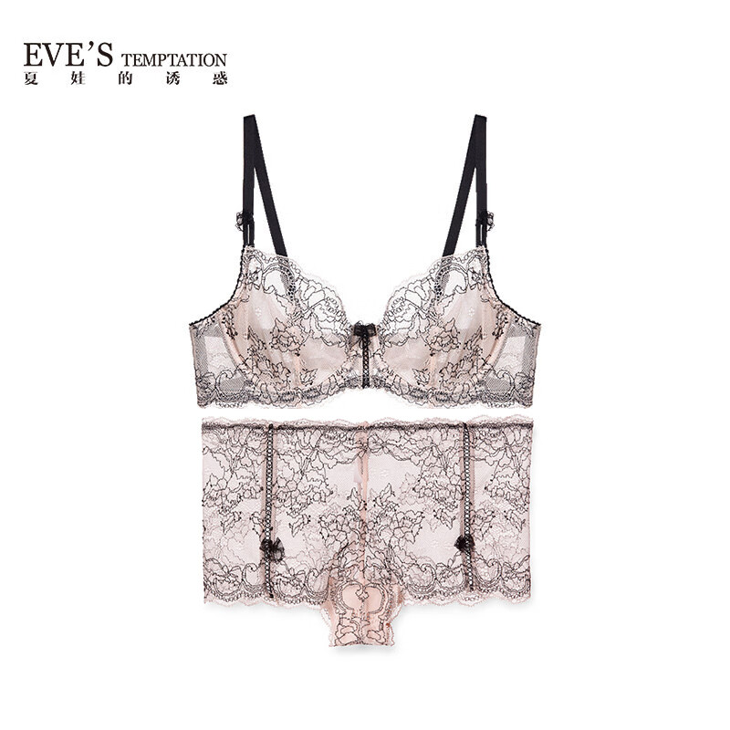 夏娃的诱惑馨香组女士女衣女套装内裤性感蕾丝文胸大胸显小上托防下垂胸罩 粉色 75B