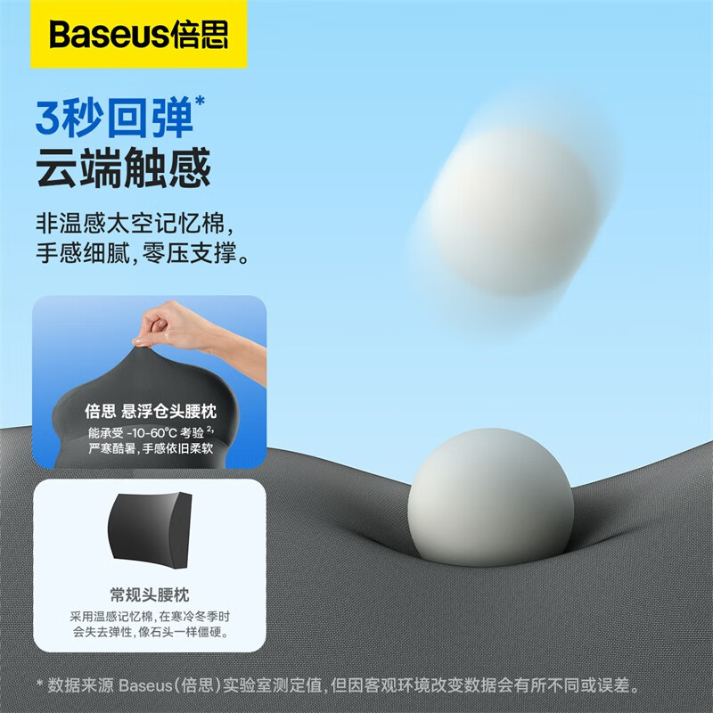 倍思(Baseus)汽车头枕车载护颈靠枕颈部靠垫腰靠腰部靠垫护腰 悬浮仓 汽车腰枕 星曜黑 黑色 1个