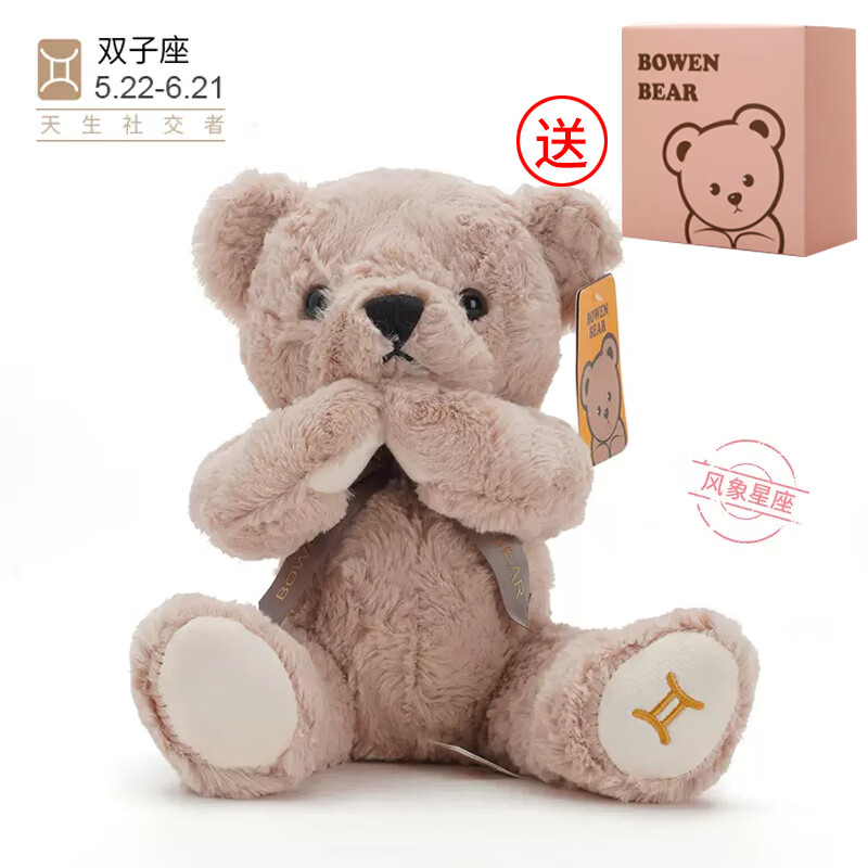 柏文熊生日禮盒套裝星座害羞熊小熊毛絨玩具泰迪熊玩偶送女友大熊貓禮物 雙子座禮盒
