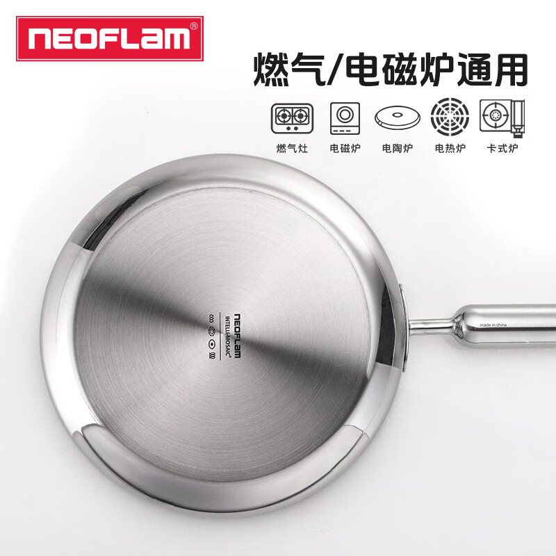 Neoflam不锈钢陶瓷涂层不粘煎锅煎蛋煎牛排锅家用平底锅燃气电磁炉通用 蓝色 24cm