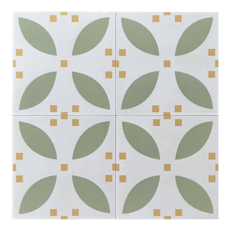 法式復(fù)古小花磚300x300綠色網(wǎng)紅磚防滑娘惹廚房衛(wèi)生間地磚瓷磚 F30507 300*300